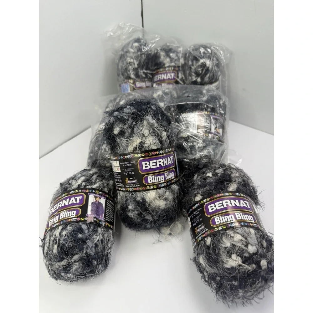Bernat Bling Bling Yarn Lot of 9 Skeins Night Club Gray Bulky